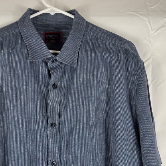 UNTUCKit Other - UNTUCKit Mens XXL Blue White Pinstripe Linen Short Sleeve Camp Button Down Shirt